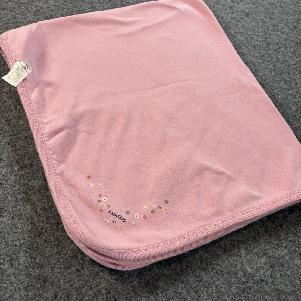 Vintage Y2K babyGap Floral Reversible Baby Blanket Pink Cotton 33x27